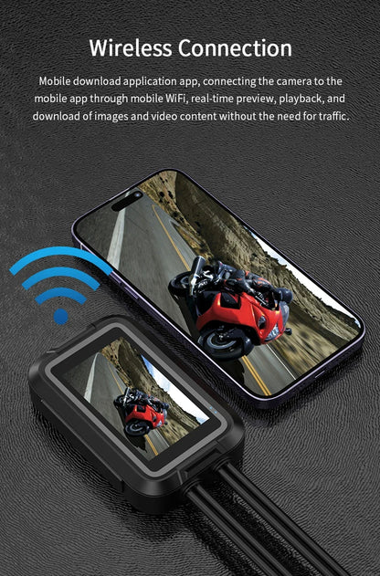 Double DashCam Moto 1080P Grand Angle Aide Parking GPS