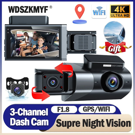 Dashcam 4K Triple Caméras avec Vision Nocturne et GPS voir les options