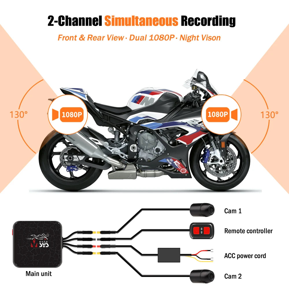 Double Dashcam Moto 1080p Wi-Fi et Vision Nocturne